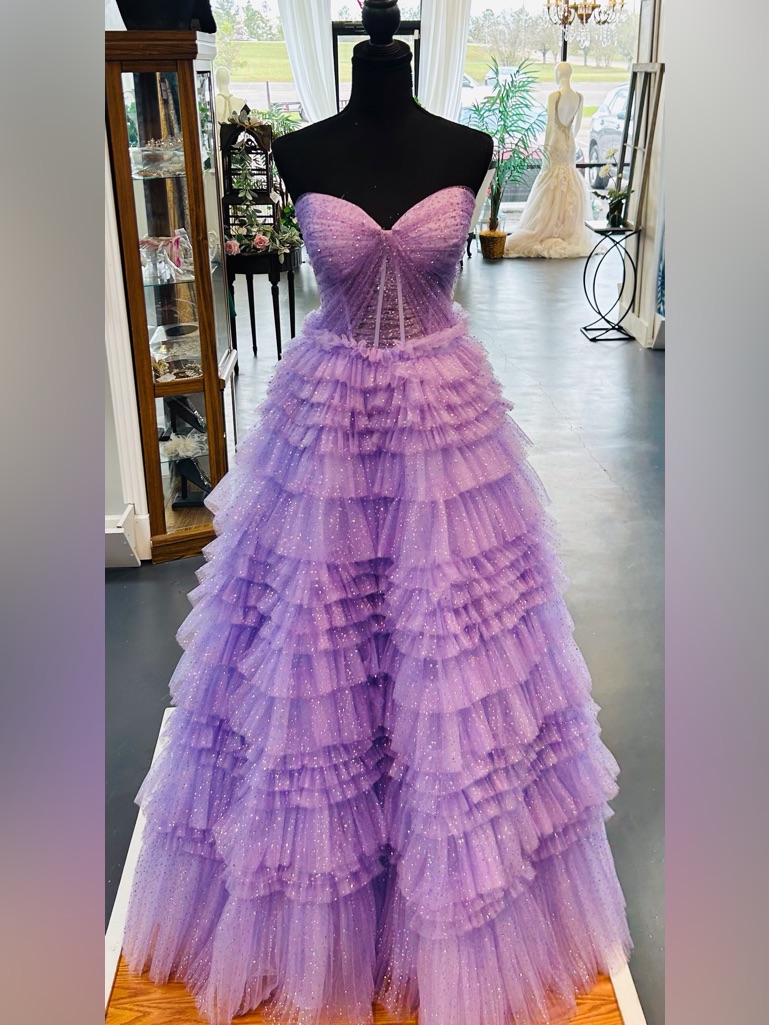 Alyce Paris Lavender Sparkle Ruffled Ball Gown
